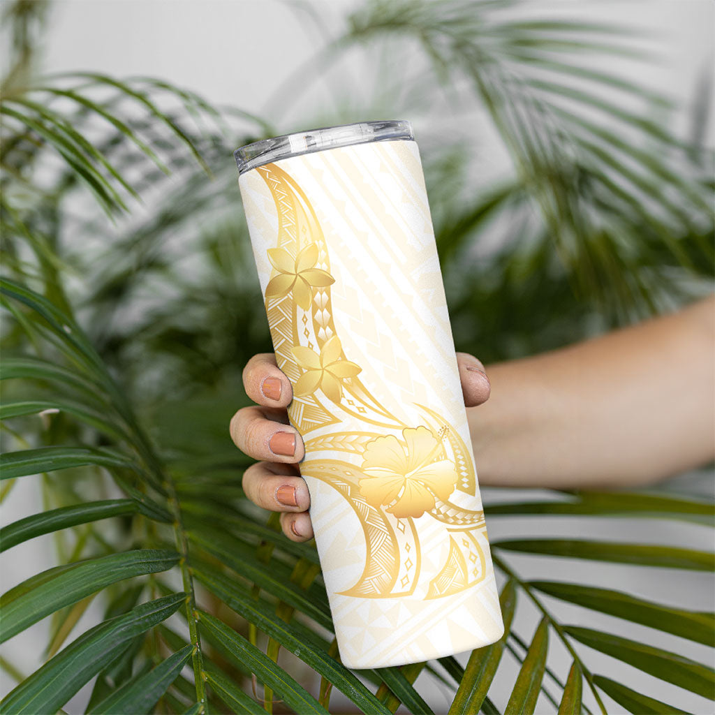 Polynesia White Sunday Skinny Tumbler Polynesian Tattoo Plumeria Hibiscus Gold LT14 - Polynesian Pride