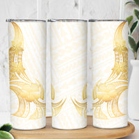 Polynesia White Sunday Skinny Tumbler Polynesian Tattoo Plumeria Hibiscus Gold LT14 - Polynesian Pride
