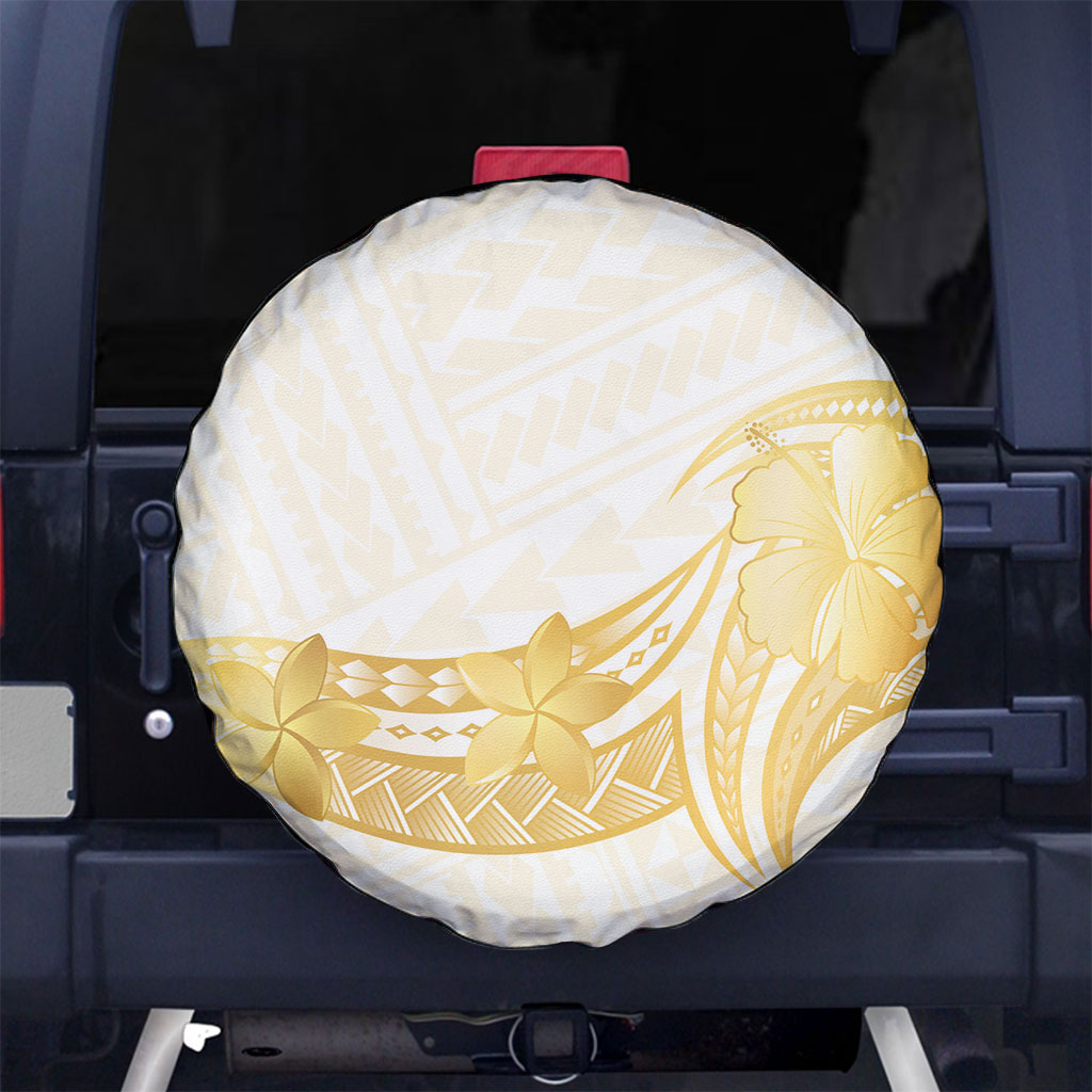 Polynesia White Sunday Spare Tire Cover Polynesian Tattoo Plumeria Hibiscus Gold LT14 No hole White - Polynesian Pride