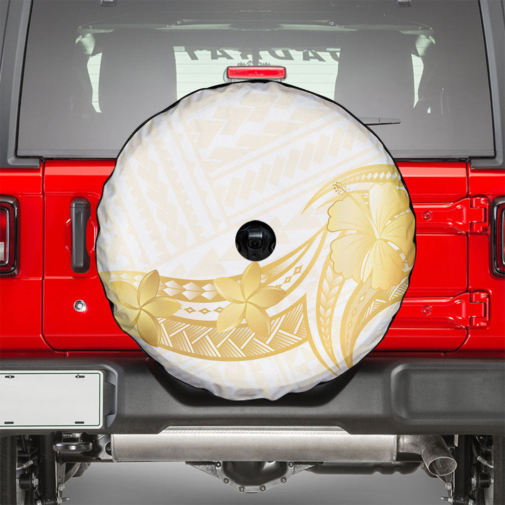 Polynesia White Sunday Spare Tire Cover Polynesian Tattoo Plumeria Hibiscus Gold LT14 - Polynesian Pride