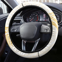 Polynesia White Sunday Steering Wheel Cover Polynesian Tattoo Plumeria Hibiscus Gold LT14 - Polynesian Pride