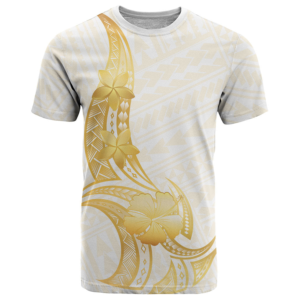Polynesia White Sunday T Shirt Polynesian Tattoo Plumeria Hibiscus Gold LT14 White - Polynesian Pride