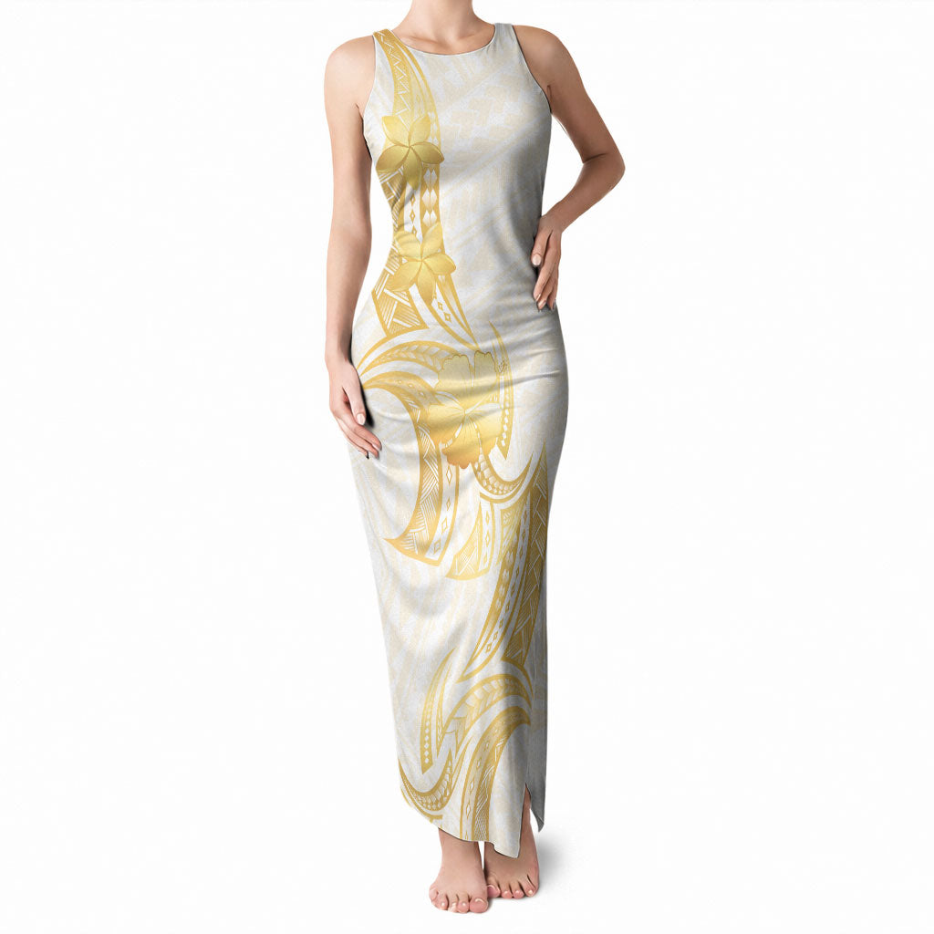 Polynesia White Sunday Tank Maxi Dress Polynesian Tattoo Plumeria Hibiscus Gold LT14 Women White - Polynesian Pride