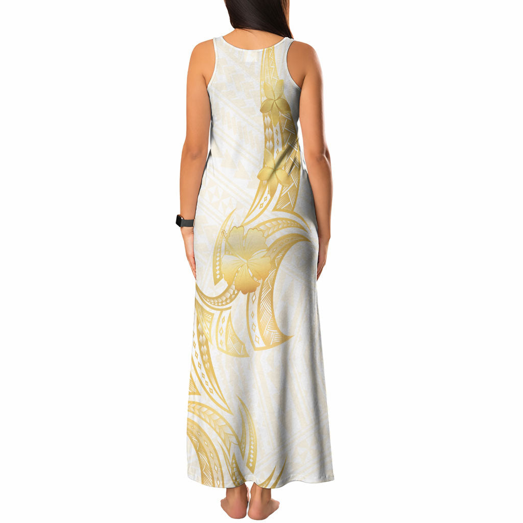 Polynesia White Sunday Tank Maxi Dress Polynesian Tattoo Plumeria Hibiscus Gold LT14 - Polynesian Pride