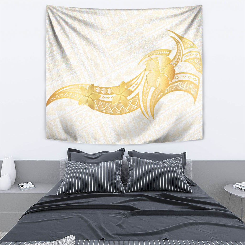 Polynesia White Sunday Tapestry Polynesian Tattoo Plumeria Hibiscus Gold LT14 - Polynesian Pride