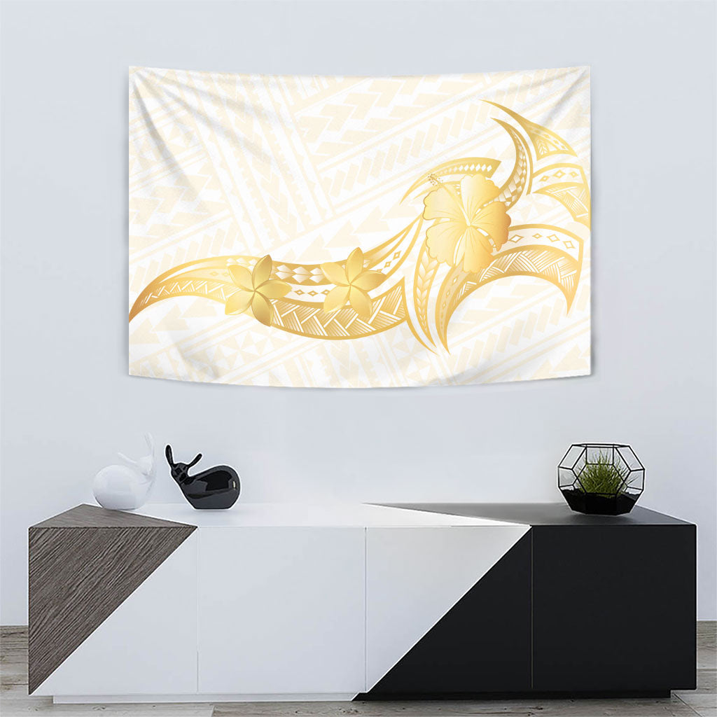 Polynesia White Sunday Tapestry Polynesian Tattoo Plumeria Hibiscus Gold LT14 - Polynesian Pride