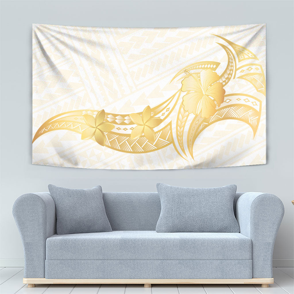 Polynesia White Sunday Tapestry Polynesian Tattoo Plumeria Hibiscus Gold LT14 - Polynesian Pride