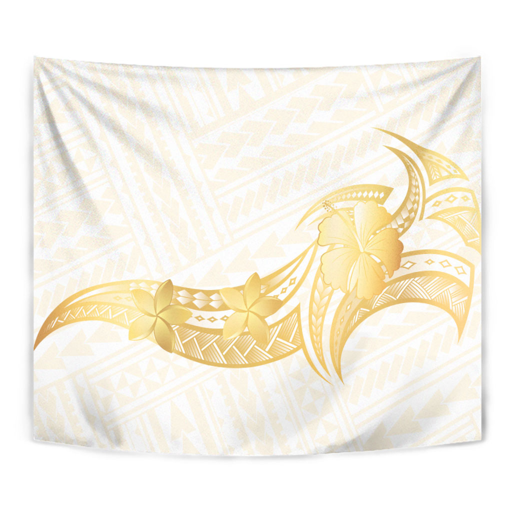 Polynesia White Sunday Tapestry Polynesian Tattoo Plumeria Hibiscus Gold LT14 - Polynesian Pride