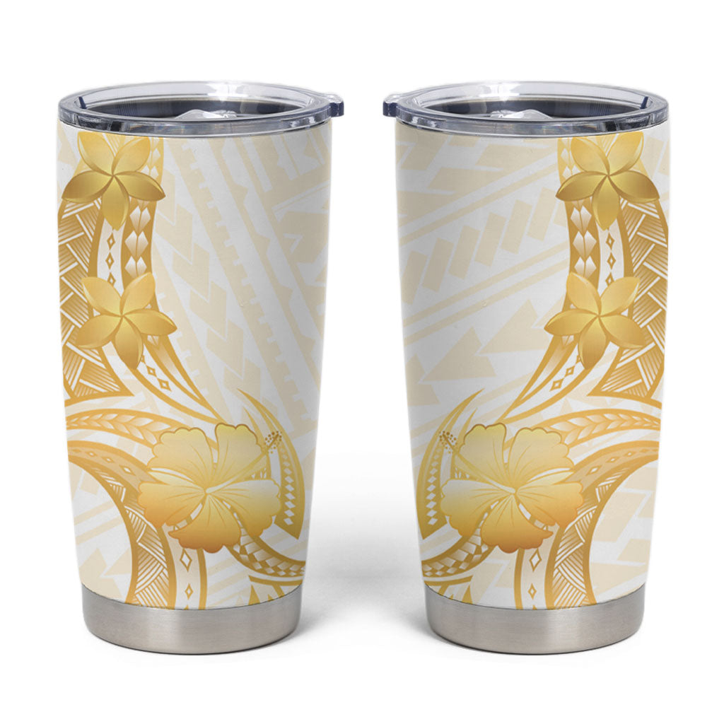 Polynesia White Sunday Tumbler Cup Polynesian Tattoo Plumeria Hibiscus Gold LT14 White - Polynesian Pride
