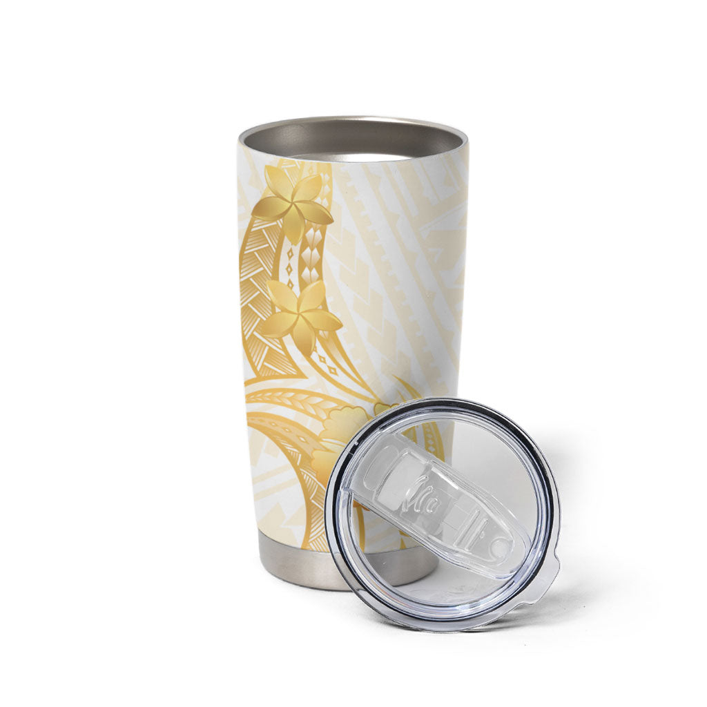 Polynesia White Sunday Tumbler Cup Polynesian Tattoo Plumeria Hibiscus Gold LT14 - Polynesian Pride