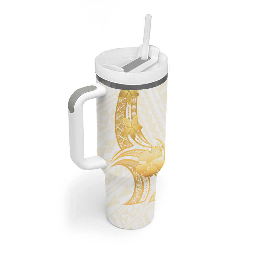 Polynesia White Sunday Tumbler With Handle Polynesian Tattoo Plumeria Hibiscus Gold LT14 - Polynesian Pride