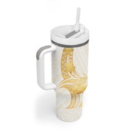 Polynesia White Sunday Tumbler With Handle Polynesian Tattoo Plumeria Hibiscus Gold LT14 - Polynesian Pride