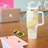 Polynesia White Sunday Tumbler With Handle Polynesian Tattoo Plumeria Hibiscus Gold LT14 - Polynesian Pride