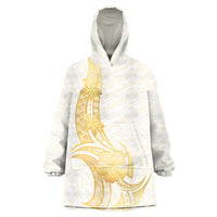 Polynesia White Sunday Wearable Blanket Hoodie Polynesian Tattoo Plumeria Hibiscus Gold LT14 One Size White - Polynesian Pride