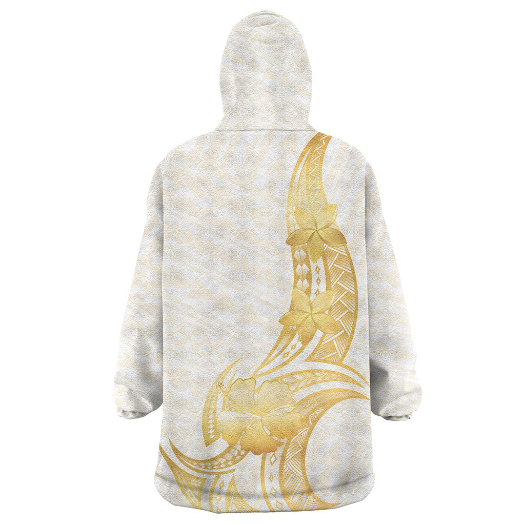 Polynesia White Sunday Wearable Blanket Hoodie Polynesian Tattoo Plumeria Hibiscus Gold LT14 - Polynesian Pride
