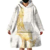Polynesia White Sunday Wearable Blanket Hoodie Polynesian Tattoo Plumeria Hibiscus Gold LT14 - Polynesian Pride