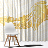 Polynesia White Sunday Window Curtain Polynesian Tattoo Plumeria Hibiscus Gold LT14 - Polynesian Pride