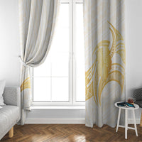 Polynesia White Sunday Window Curtain Polynesian Tattoo Plumeria Hibiscus Gold LT14 - Polynesian Pride