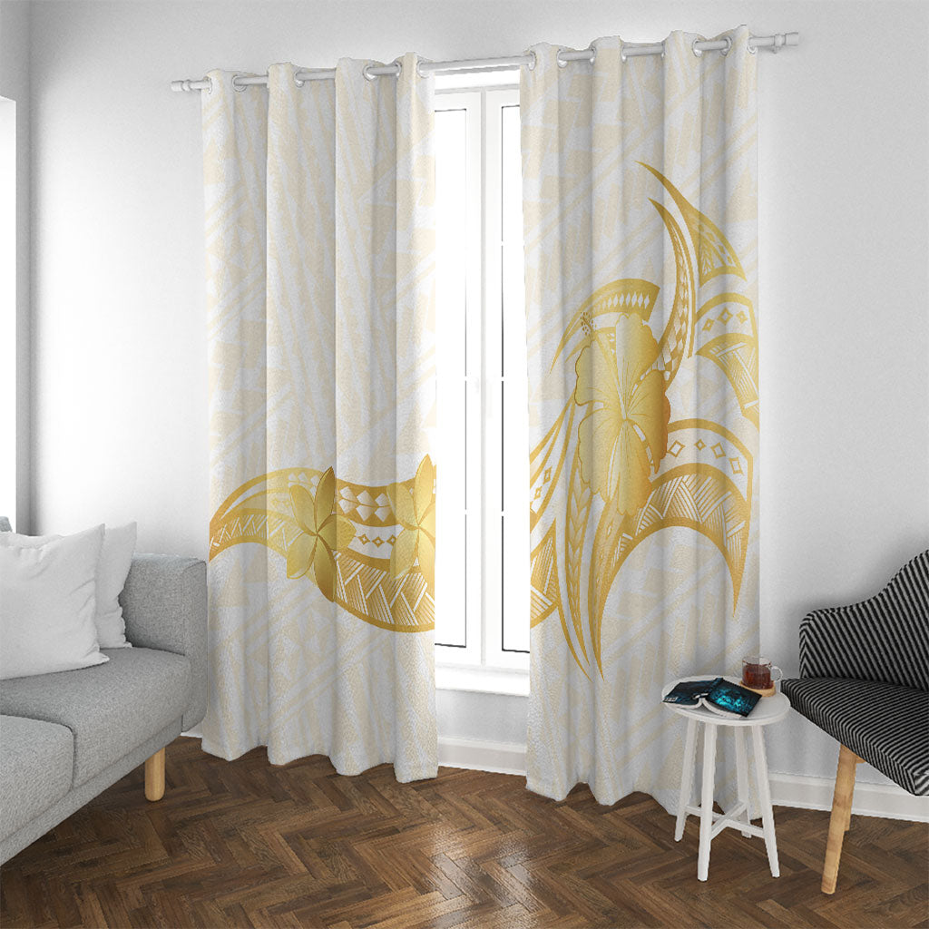 Polynesia White Sunday Window Curtain Polynesian Tattoo Plumeria Hibiscus Gold LT14 With Grommets White - Polynesian Pride