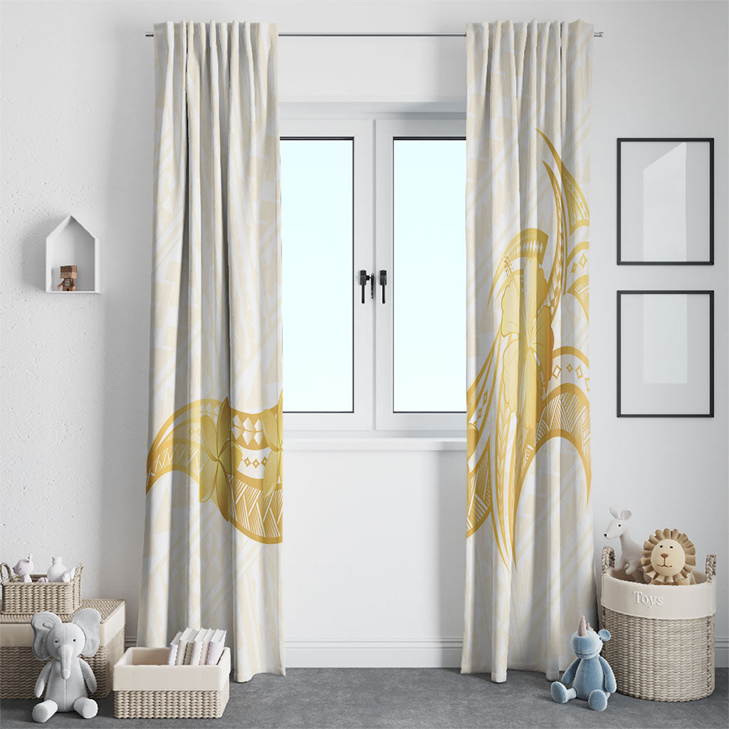 Polynesia White Sunday Window Curtain Polynesian Tattoo Plumeria Hibiscus Gold LT14 - Polynesian Pride