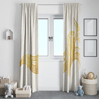 Polynesia White Sunday Window Curtain Polynesian Tattoo Plumeria Hibiscus Gold LT14 - Polynesian Pride
