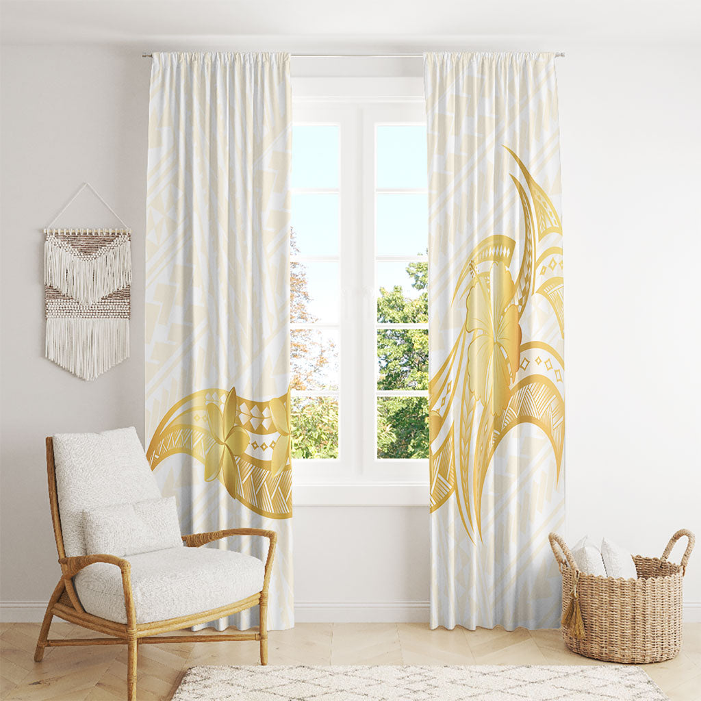 Polynesia White Sunday Window Curtain Polynesian Tattoo Plumeria Hibiscus Gold LT14 - Polynesian Pride
