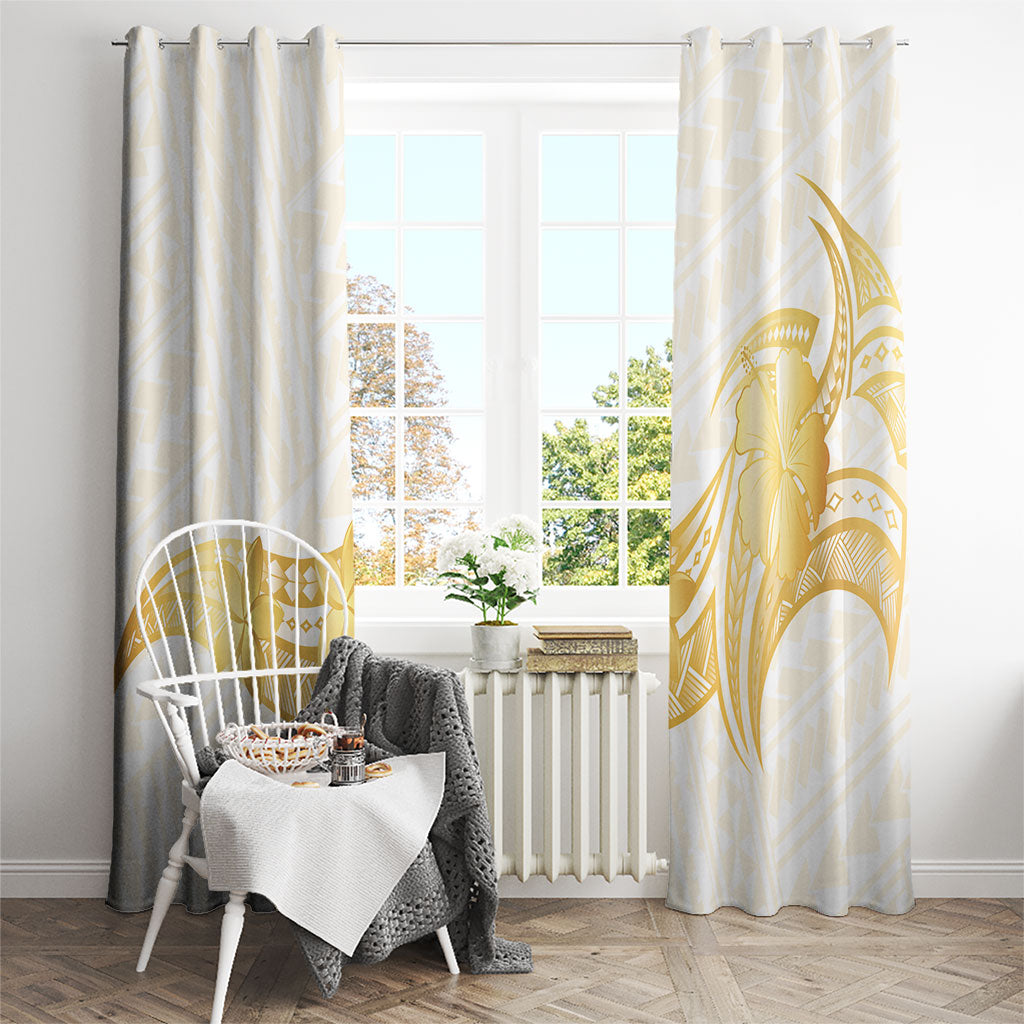 Polynesia White Sunday Window Curtain Polynesian Tattoo Plumeria Hibiscus Gold LT14 - Polynesian Pride