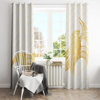 Polynesia White Sunday Window Curtain Polynesian Tattoo Plumeria Hibiscus Gold LT14 - Polynesian Pride