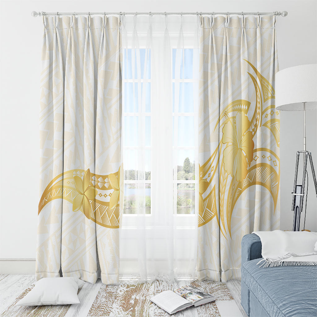 Polynesia White Sunday Window Curtain Polynesian Tattoo Plumeria Hibiscus Gold LT14 - Polynesian Pride