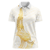 Polynesia White Sunday Women Polo Shirt Polynesian Tattoo Plumeria Hibiscus Gold LT14 Female White - Polynesian Pride
