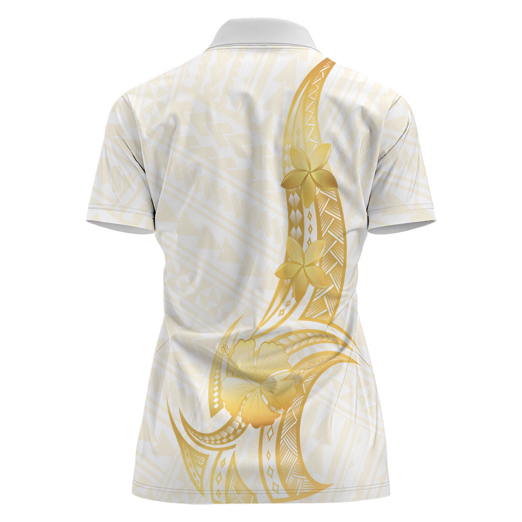 Polynesia White Sunday Women Polo Shirt Polynesian Tattoo Plumeria Hibiscus Gold LT14 - Polynesian Pride