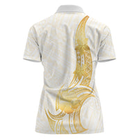 Polynesia White Sunday Women Polo Shirt Polynesian Tattoo Plumeria Hibiscus Gold LT14 - Polynesian Pride