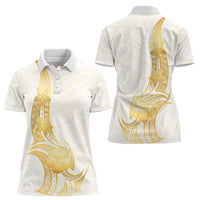 Polynesia White Sunday Women Polo Shirt Polynesian Tattoo Plumeria Hibiscus Gold LT14 - Polynesian Pride