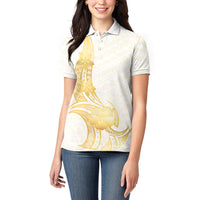 Polynesia White Sunday Women Polo Shirt Polynesian Tattoo Plumeria Hibiscus Gold LT14 - Polynesian Pride