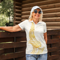 Polynesia White Sunday Women Polo Shirt Polynesian Tattoo Plumeria Hibiscus Gold LT14 - Polynesian Pride