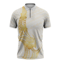 Polynesia White Sunday Zipper Polo Shirt Polynesian Tattoo Plumeria Hibiscus Gold LT14 White - Polynesian Pride