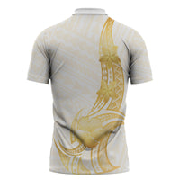 Polynesia White Sunday Zipper Polo Shirt Polynesian Tattoo Plumeria Hibiscus Gold LT14 - Polynesian Pride