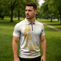Polynesia White Sunday Zipper Polo Shirt Polynesian Tattoo Plumeria Hibiscus Gold LT14 - Polynesian Pride