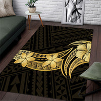 Gold Black Polynesia Hibiscus Plumeria Tattoo Area Rug LT14 Black - Polynesian Pride