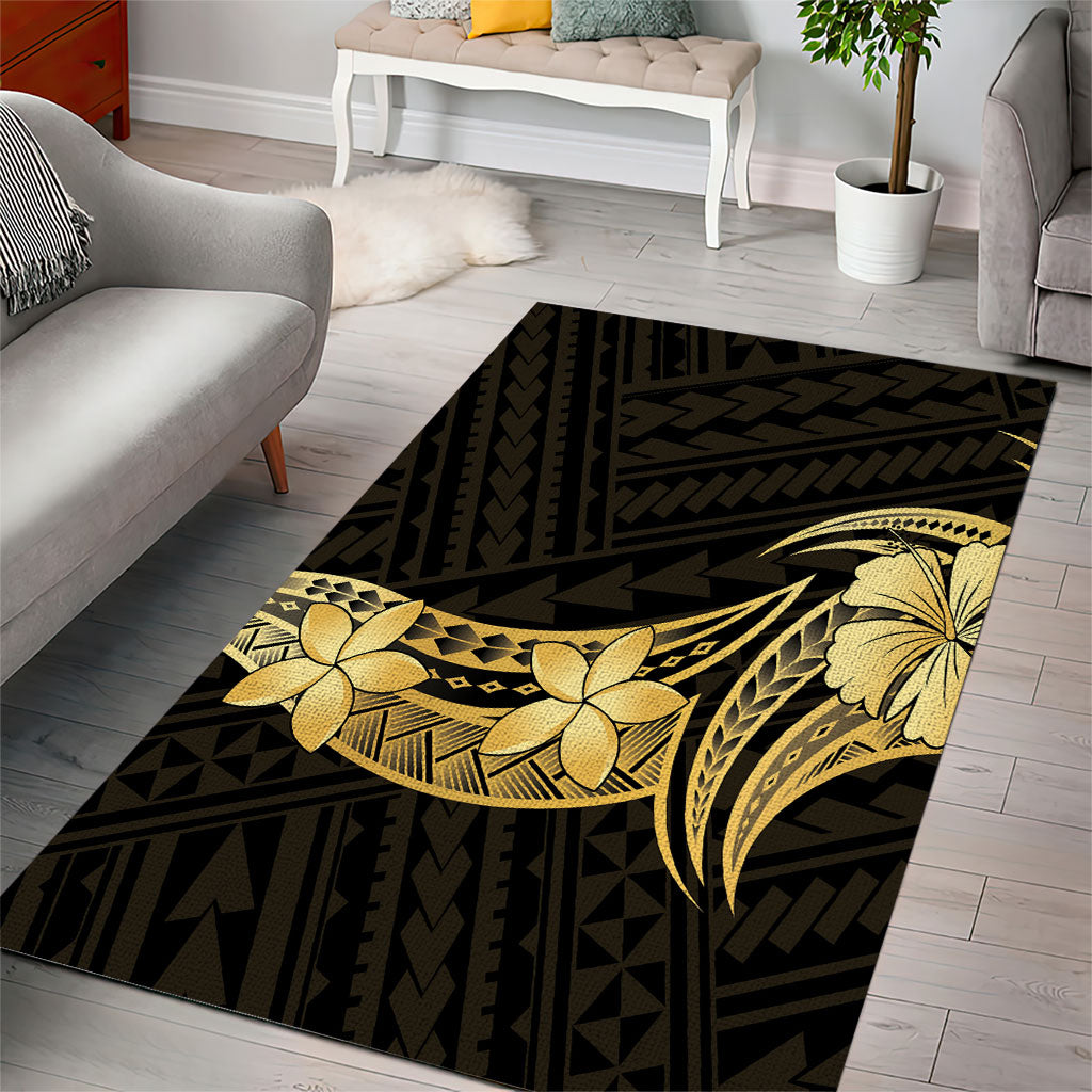 Gold Black Polynesia Hibiscus Plumeria Tattoo Area Rug LT14 - Polynesian Pride