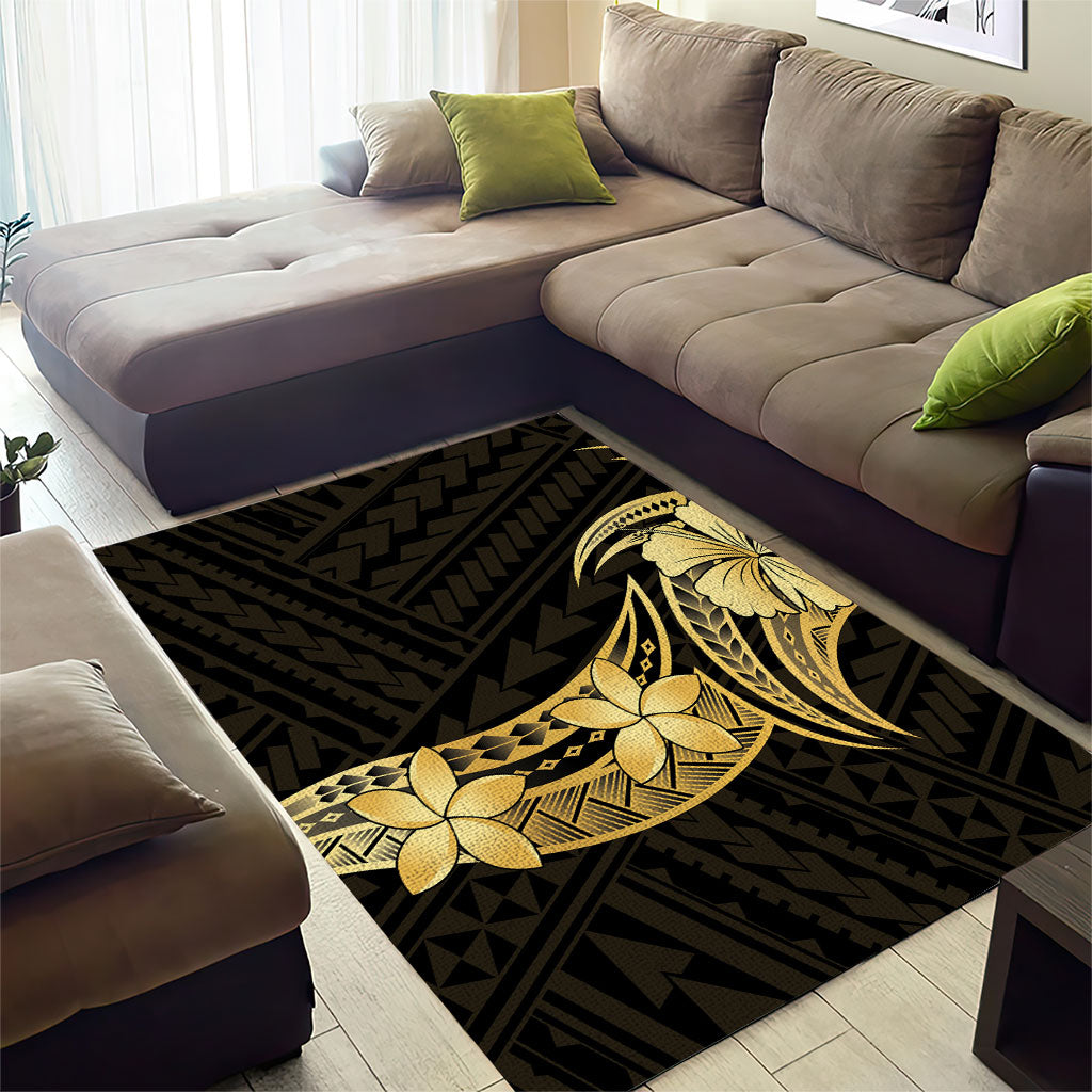 Gold Black Polynesia Hibiscus Plumeria Tattoo Area Rug LT14 - Polynesian Pride