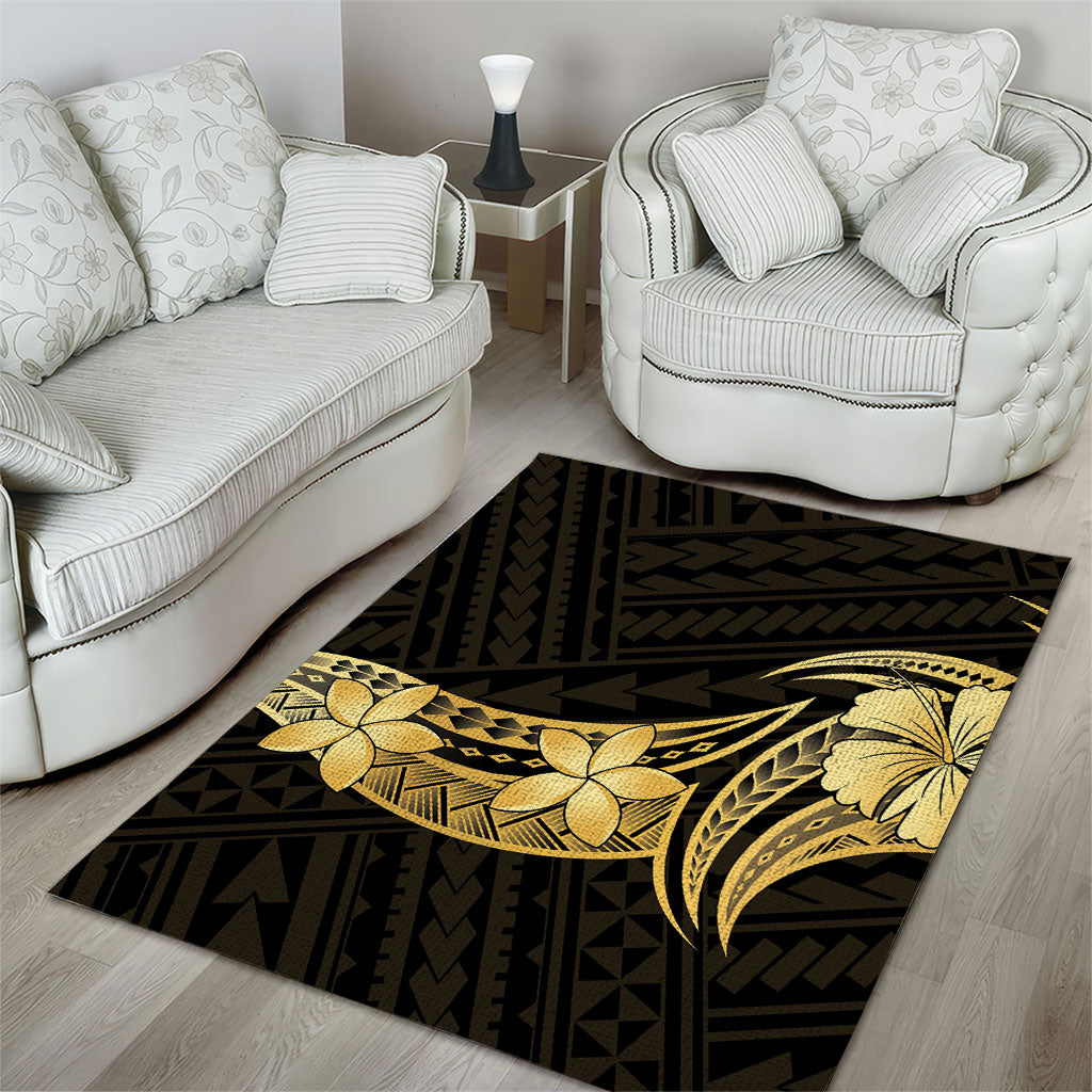 Gold Black Polynesia Hibiscus Plumeria Tattoo Area Rug LT14 - Polynesian Pride