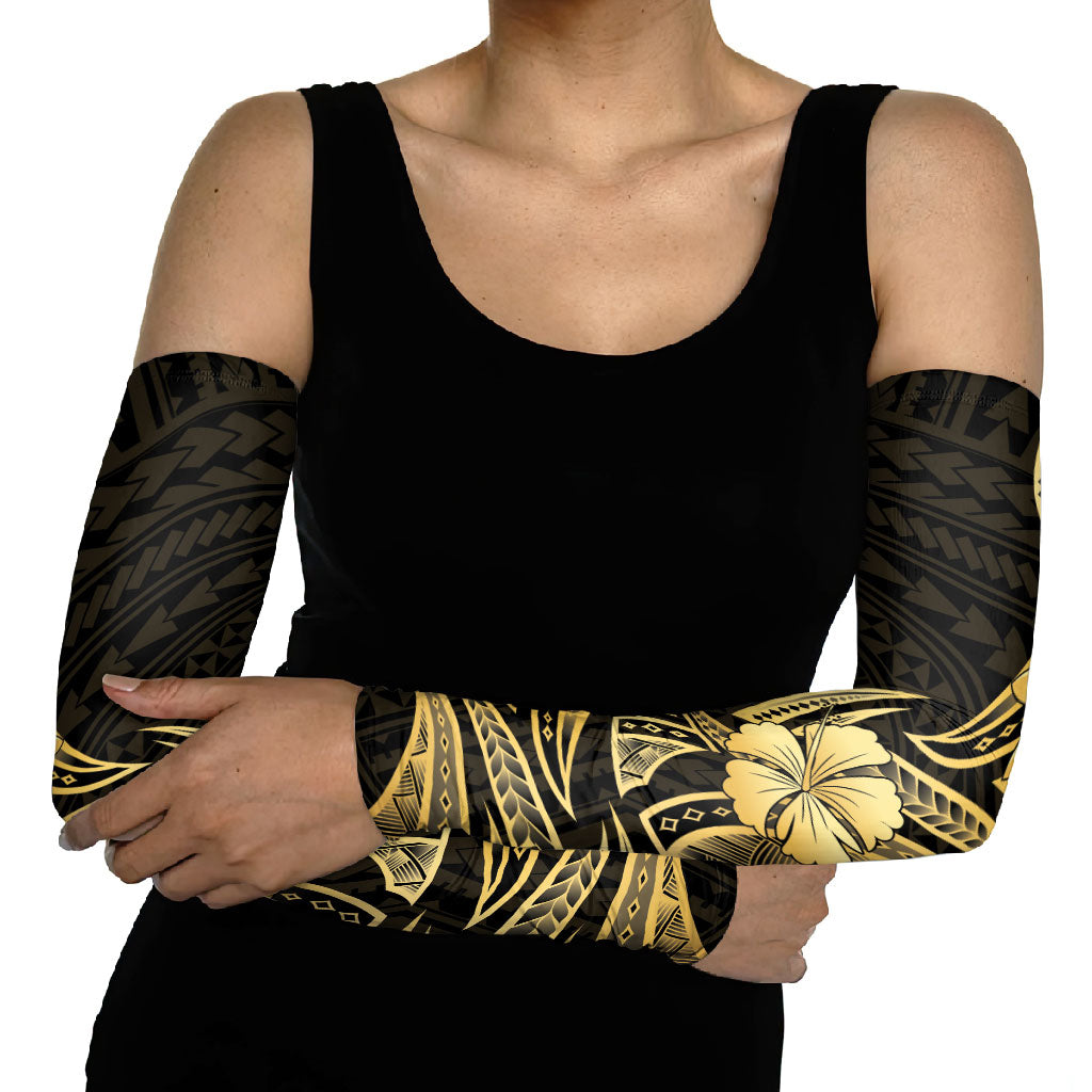 Gold Black Polynesia Hibiscus Plumeria Tattoo Arm Sleeves LT14 - Polynesian Pride