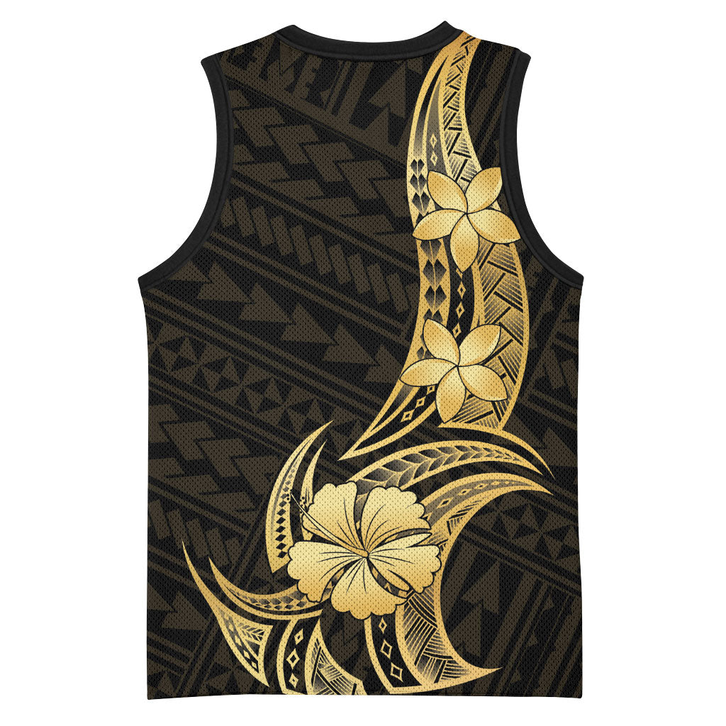 Gold Black Polynesia Hibiscus Plumeria Tattoo Basketball Jersey LT14 - Polynesian Pride