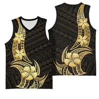 Gold Black Polynesia Hibiscus Plumeria Tattoo Basketball Jersey LT14 - Polynesian Pride