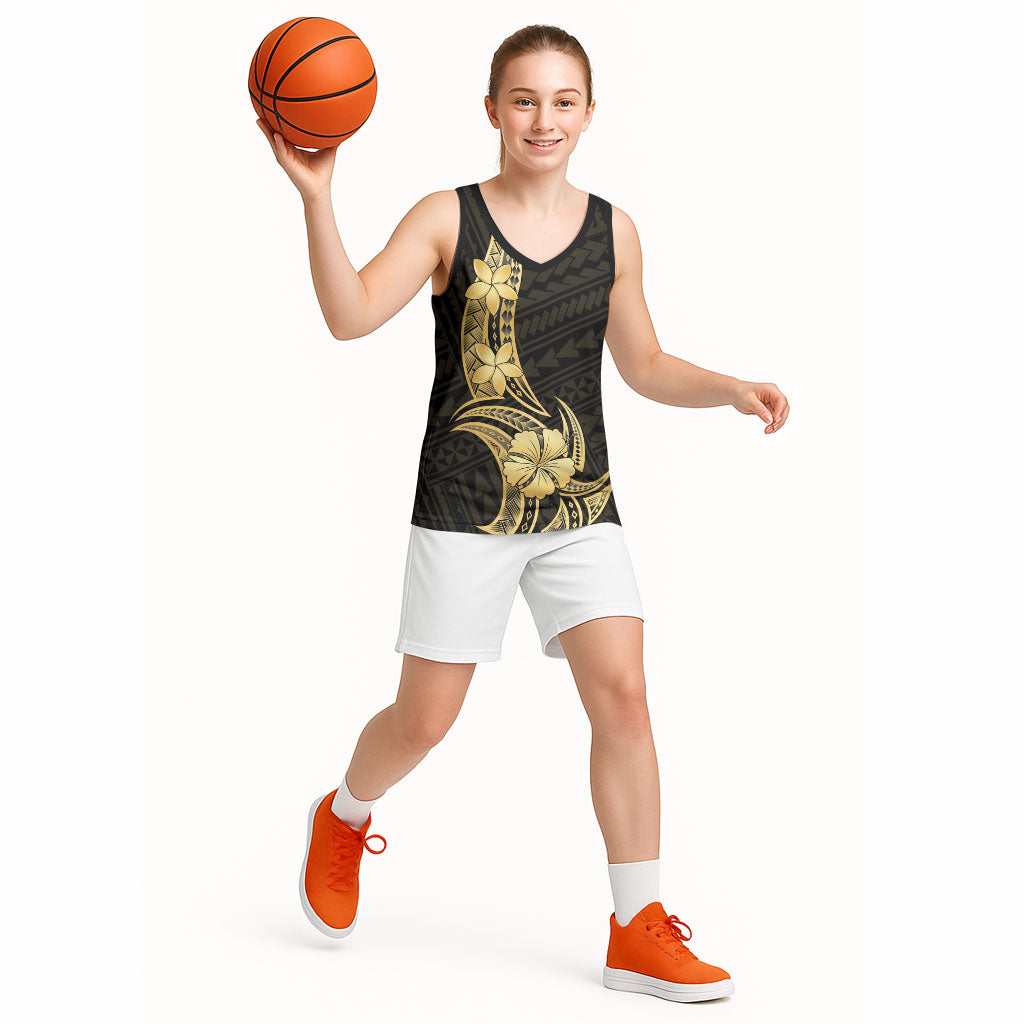 Gold Black Polynesia Hibiscus Plumeria Tattoo Basketball Jersey LT14 - Polynesian Pride