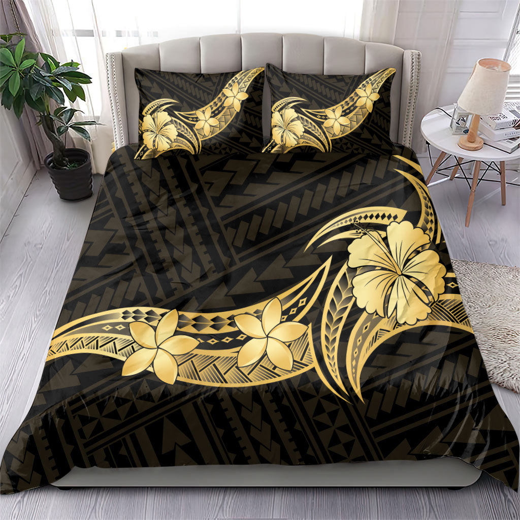 Gold Black Polynesia Hibiscus Plumeria Tattoo Bedding Set LT14 - Polynesian Pride