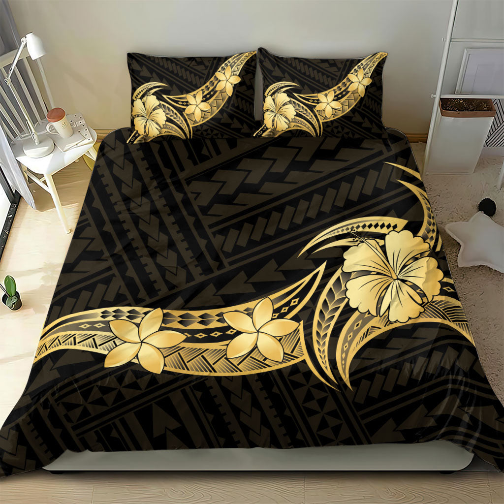 Gold Black Polynesia Hibiscus Plumeria Tattoo Bedding Set LT14 - Polynesian Pride