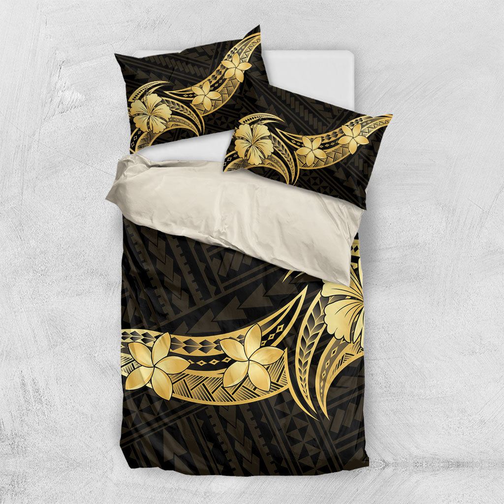 Gold Black Polynesia Hibiscus Plumeria Tattoo Bedding Set LT14 US Twin 172cm x 218cm Black - Polynesian Pride