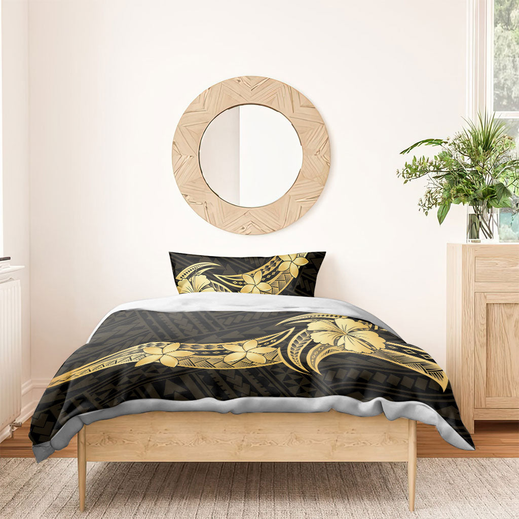 Gold Black Polynesia Hibiscus Plumeria Tattoo Bedding Set LT14 - Polynesian Pride